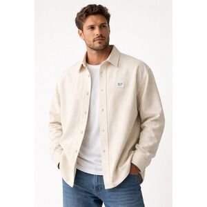 American Vintage Mens Afaz Ecru Beige Oversized M L Shirt Jacket Workwear BNWT